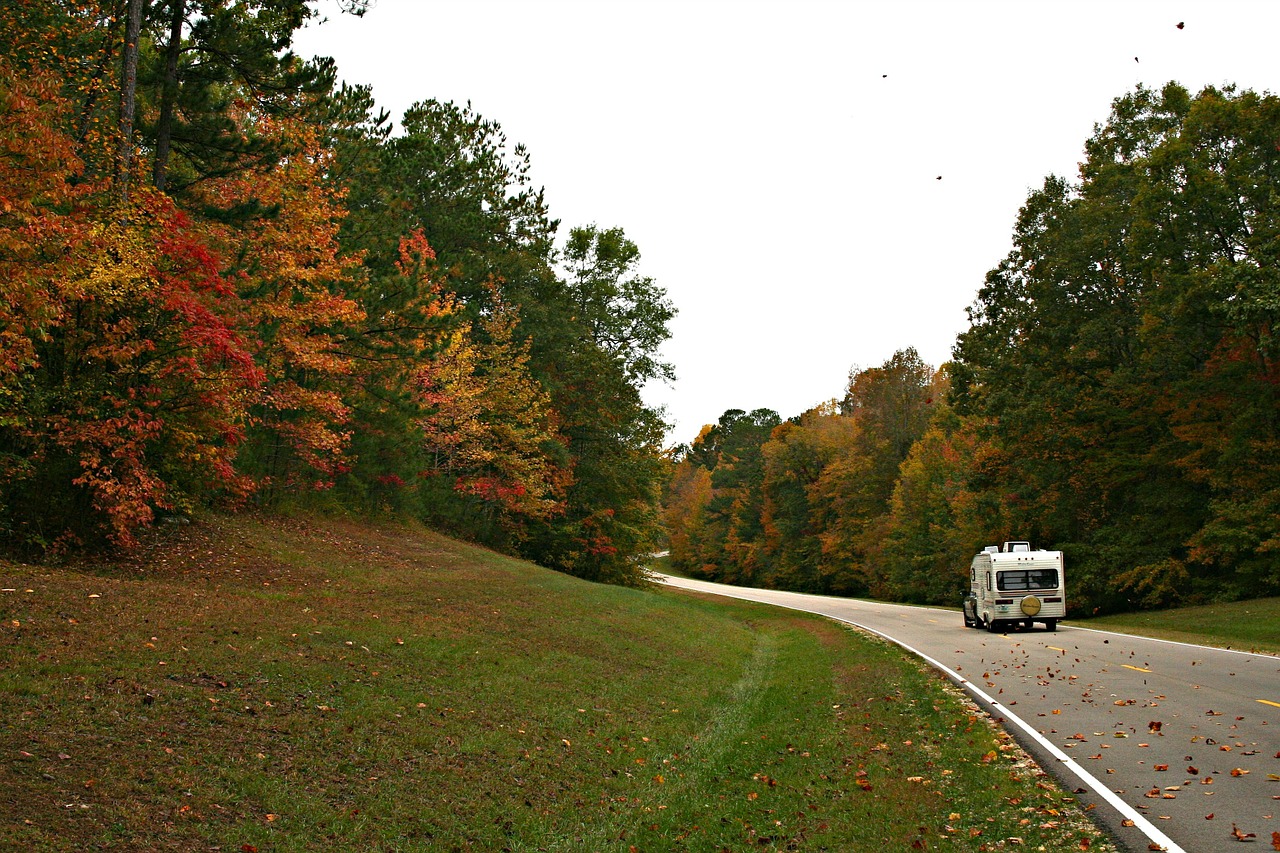 RV on the Road in Fall