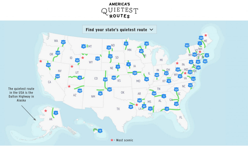 Map of the Quietest Route in America