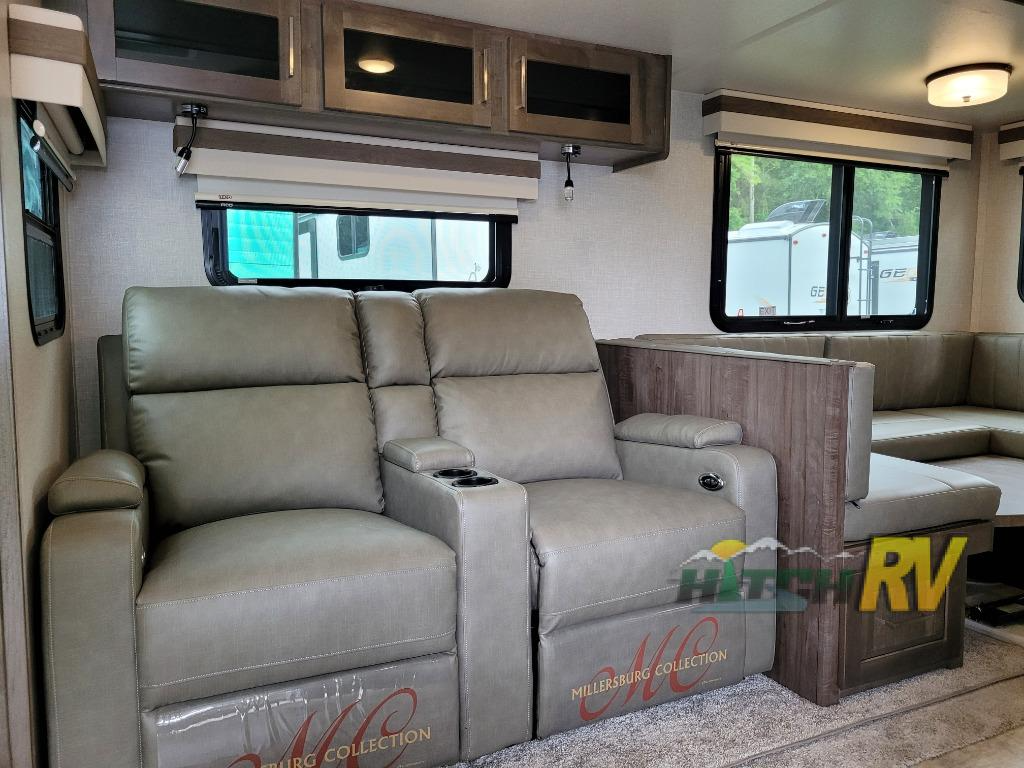 Slide out and seating area in the Forest River Rockwood Ultra Lite travel trailer